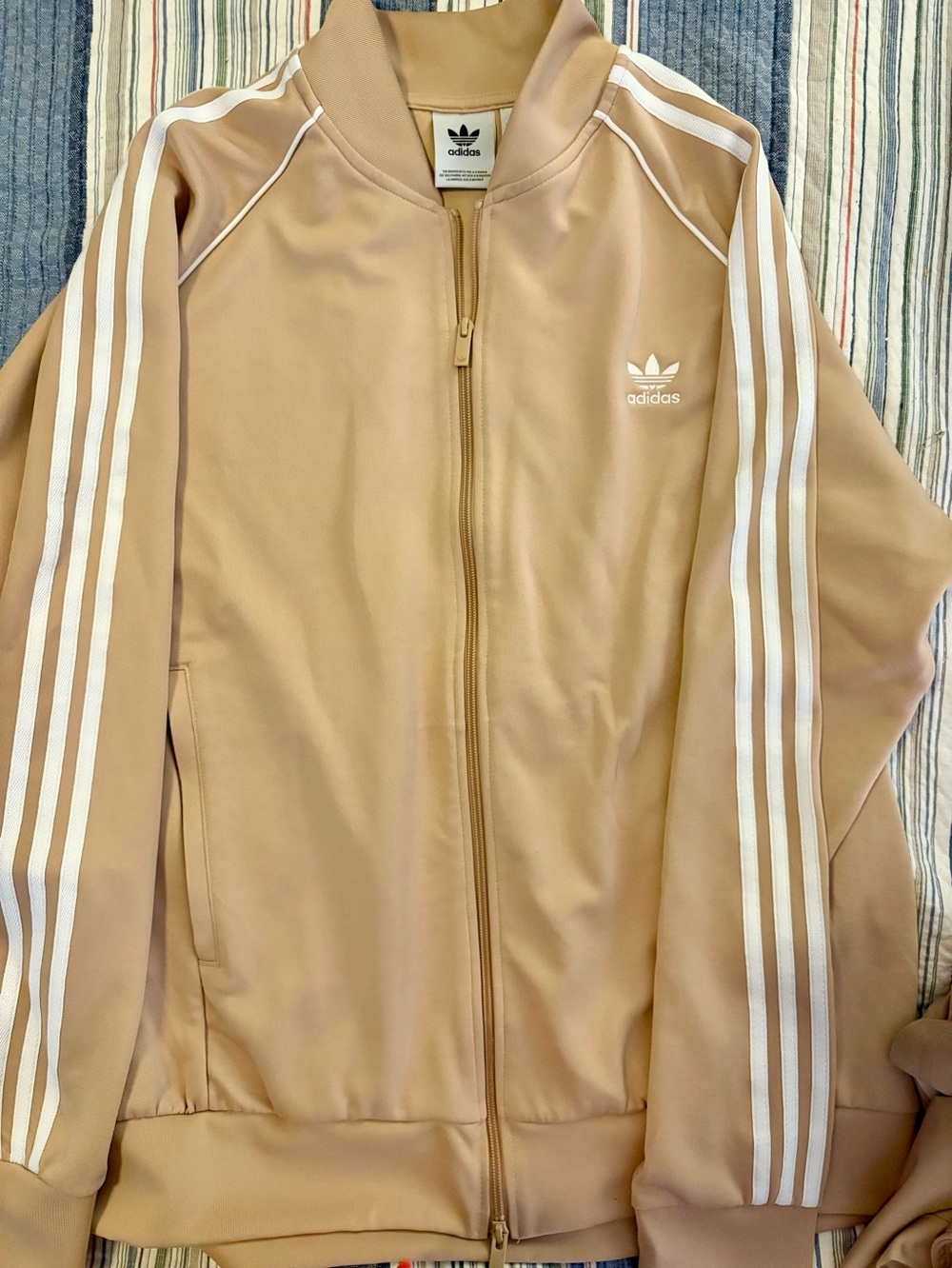 Men's New 2XL Adidas Firebird Track pants and jacket in Tan with White Stripes - Picture 2 of 6